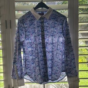 J. Crew Blue Floral Button-Down Shirt with White Collar